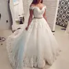 Luxo encantador laço uma linha vestidos de casamento vestido de noiva personalizar jardim vestido de casamento lindo laço completo fora do ombro verão plus size vestidos de noiva vestido de casamento