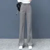 Thick Wool Blend Straight Pants Korean style Woolen Wide Leg Pants Womens Winter Casual High Waist Loose Trousers 240129