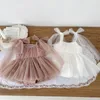 Vestidos de verão para meninas, conjunto de macacão de bebê com bolinhas de renda, vestido de princesa infantil, body para meninas de 0 a 24 meses