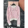 Pull femme automne/hiver nouveau fil teint mélangé couleur bloc pull pull travail lourd perle lettre tricots mode