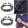 Chaîne 8mm Tiger Eye Hématite Double Couche Bracelet En Pierre Naturelle Arbre De Vie Bracelets Réglables Bracelet Bracelet Manchette Bijoux Dro Dhqda