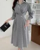 Casual Dresses Korean Sweet Girl Chic Dress Women's Spring/Summer Turn-Down Collar One Button Stripe A-Line Fashion Female Clothes