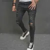 Jeans da uomo 2023 Uomo High street Elegante strappato Hip hop Casual Skinny Jeans a matita Maschile Stretch Holes Pantaloni in denim slim T240205