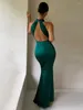 Casual Dresses Elegant Halter Neck Sleeveless Satin Evening For Women 2024 Sexy Ladies High midje Tunics Bodycon Long Maxi Party Dress