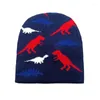 Berets 2024 Autumn Winter Cotton Cartoon Dinosaur Print Thicken Knitted Hat Warm Skullies Cap Beanie For Kids Boy And Girl 82