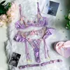 Ellolace Ruffle Érotique Lingerie Floral Intime Ensemble Transparent Dentelle Sexy Fantaisie Sous-Vêtements De Luxe Attrayant Pushup Soutien-Gorge Tenues 240127