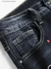 Män jeans män y2k stretchy denim jeans rippade magra brev tryck elastiska midja avslappnade byxor för män hål smal fit denim hip hop byxor t240218
