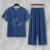 Vêtements de nuit pour femmes 2 pièces / ensemble femmes haut pantalon ensemble grand-mère style o cou fleur imprimé taille élastique grand-mère pyjamas pour un usage quotidien