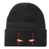 Berets Winter Harajuku Knitted Hat Unisex Warm Clown Eyes Embroidery Skullcap