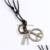 Pendant Necklaces Love World Peace Necklace Letter Id Ring Cross Charm Adjustable Chain Leather For Women Men Fashion Jewelry Gift D Dh8Hv