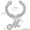 2st Iced Out Butterfly Initial Cuban Necklace Armband för kvinnor Rhombus Link Chain Cursive Letter Set Jewelry 240202