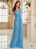 Lucyinlove Luxury Blue V-hals Sequin Evening Dresses Elegant 2024 Women Party Maxi Dress Gowns Long Cocktail Dress Prom 240201