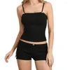 Fatos de treino femininos mais bonitos 2 peça conjunto cinta espaguete camis colheita topos dividir shorts roupas vintage confortável pijamas feminino combinando lounge