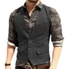 Noir Flip Pocket Hommes Costume Gilet Col En V Veste Herringbone Tweed Gilet D'affaires De Mariage Groomman Vêtements Victorien Steampunk 240127