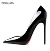 Kadınlar Yüksek Topuk Ayakkabı Kırmızı Parlak Dipler Marka Pompaları Çıplak Siyah Patent Deri 8cm 10cm 12cm Seksi Noktalı Ayak Düğün Ayakkabıları 3444 240129