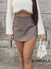 Skirts KONDALA Women Fashion 2024 Casual Mini Asymmetrical Shorts High Waist Back Pockets Wide Leg Zipper Female