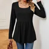 Women's Blouses Women Cotton Tee Shirts Casual Autumn Winter Square Collar Long Sleeve Lightweight Dress Hide Belly Loose Flowy Tunic Top
