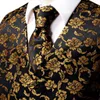 Hitie lyxiga silke mens västar svart guld blommor jacquard waistcoat slips hanky manschettknappar brosch set för män passar bröllop kontor xl 240119