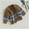 Pull enfant en bas âge bébé filles tricot cardigan mignon rayé imprimé boutonné pull vêtements d'extérieur pour enfants hauts vêtements d'hiver pour enfants 240124 Dhupg