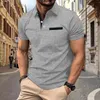 Polo estiva da uomo a maniche corte in tinta unita estiva con bottoni alla moda, polo scozzese jacquard, polo casual da golf 240122