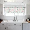 Cortina de flamingo com folhas frescas, cortinas curtas de tule para cozinha, quarto, decoração de casa, pequenas cortinas de voile