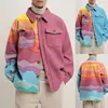 Autumn Men Coat 2023 Y2K INS Clothes Color Print Long Sleeve Turn Down Collar Single Breasted Button Jacket Outwear 240202