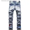 Men's Jeans Rock punk Men Skull Print Jeans Streetwear Denim Holes Ripped Stretch Pants Patchwork Slim Straight Distressed Trousers jeans T240205