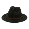 Bérets Zebra rayé imprimé Jazz Fedora chapeaux avec boucle de ceinture marron femmes hommes à large bord église fête feutre chapeau haut-de-forme Panama casquette