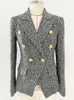 HIGH STREET ist ein F/W-Designer-Wollmantel für Damen mit schmaler Passform, Löwenknöpfen und Fischgrätenmuster, gestreifter Tweed-Jacken-Blazer 240129