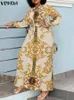 Robes décontractées VONDA Bohème Maxi Robe Femmes Élégant Longue Lanterne Manches Imprimé Noeud Papillon Robe D'été 2024 Mode Lâche Ceinture Robe De Fête