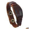 Браслет в форме часов, кожаные манжеты с пуговицами, регулируемый браслет на запястье для мужчин и женщин, модные ювелирные изделия, браслеты с доставкой, Dhjk6