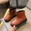 Stiefel England Stil Herbst Winter für Kinder Mädchen Vintage Schwarz Braun Mädchen Knöchel Einfache Feste Kurze Babyschuhe G08152