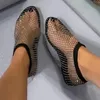 Mocasines de cristal para mujer, zapatos planos de malla de diseñador de marca de lujo, zapatos informales para caminar, vestido poco profundo de verano, botas frescas, sandalias 240130