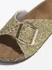 Pantofole da donna con fibbia per abbigliamento da esterno Scarpe con paillettes quadrate con diamanti Infradito da donna
