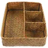 Dinnerware Sets Seagrass Storage Basket Rectangular Household Organizer Boxes 4 Compartments Wicker Rattan Divided