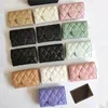 Luxury C Brand Designer Women Card Holders Fold Flap Classic Pattern Caviar Lambskin Wholesale Black Woman Small Mini Wallet Pure Color Pebble Leather With Box