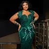 Plus Size Aso Ebi Ballkleider Hunter Green Mermaid Long Sleeves Abendkleid für schwarze Frauen Mädchen Outfit Perlenspitze Geburtstagspartykleid für den zweiten Empfang NL513