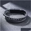 Bedelarmbanden Eenvoudige lederen steen Tijgeroog Kralen Strandarmband Bangle Cuff Polsband Gevlochten Mtilayer Wrap Hip Hop Mode Je Dhckz