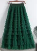 TIGENA 92 cm jupe Maxi en Tulle à plusieurs niveaux femmes printemps été couches élégantes taille haute plissée Tutu maille jupe longue femme 240202
