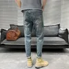 Jeans pour hommes pour hommes Slim Fit Male Cowboy Pantalon Skinny Pantalon recadré avec poches coniques Tuyau serré Tendance 2024 Y2K Streetwear XS