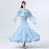 Scen Wear Double Ballroom Dance Dress Post spets sjal kvinna