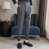 Men's Suits British Style Men High Waist Dress Pants 2024 Spring Solid Casual Wedding Trousers Slim Formal Suit Fashion Clothing