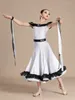 Scene Wear Children White Ballroom Dance Competition Dresses Off-Shoulder Tango Clothing Two-Piece Girls Waltz Practice VDB7978