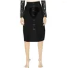 Skirts Womens See-Through Button Knee Length Skirt Fashion Clear Plastic Solid High Waist Transparent PVC Pockets Pencil