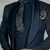 Feito sob encomenda de cetim jacquard casamento noivo fino ajuste ternos masculinos com xale lapela 3 peças blazer colete calças traje homme 240201