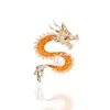 Fashion Classic Gold Orange Dragon Brooch for Women With Chinese Style Versatile Men's And Women's Chest Flowers Zodiac Signs Pearls