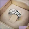 Banda Anéis Diamante Anel Linha Cristal Sier Ouro Noivado Casamento Para Mulheres Homens Casal Moda Jóias Will e Sandy Drop Delivery Dhfvy