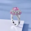 Cluster Rings TKJ 925 Sterling Silver Luxury Pink Cubic Zirconia 2.5 Engagement For Women Wedding Jewelry