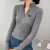 Womens TShirt Prrra Fashion Designer Womens Tops Tees Ladies Slim Fit Knit Cardigan Top Knits Tees Women Cardigan Sweater With Zippers Short Style Lady Jumpers Shirt