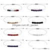 Bracciale con perline in pietra naturale con perline Bracciale con perline in pietra naturale Yoga Sette Chakra Citrino Ametista Braccialetti con pietre preziose regolabili Gioielli di moda Gif Dh9Vh